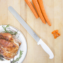Load image into Gallery viewer, Choice 12" Granton Edge Slicing Knife with White Handle